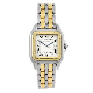 CARTIER - a Panthere bracelet watch. Stainless steel case with yellow metal bezel. Numbered 187949C