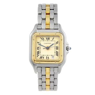 CARTIER - a Panthere bracelet watch. Stainless steel case with yellow metal bezel. Numbered 187949,