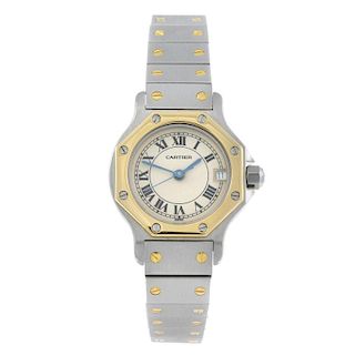 CARTIER - a Santos Ronde bracelet watch. Stainless steel case with yellow metal bezel. Reference 219