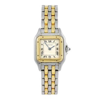 CARTIER - a Panthere bracelet watch. Stainless steel case with yellow metal bezel. Numbered 166921 0