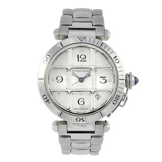 CARTIER - a Pasha bracelet watch. Stainless steel case with exhibition case back, calibrated bezel a