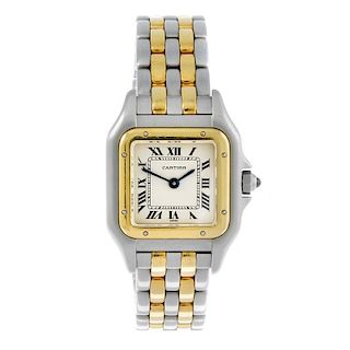 CARTIER - a Panthere bracelet watch. Stainless steel case with yellow metal bezel. Numbered 1057917