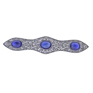 Art Deco Platinum Sapphire Diamond Brooch Pin