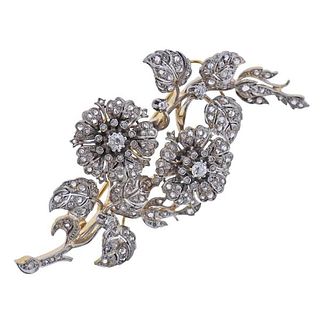 Platinum 18k Gold Diamond Flower Brooch 