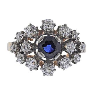1940s Palladium 14k Gold Diamond Sapphire Ring