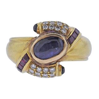18k Gold Diamond Sapphire Ruby Ring