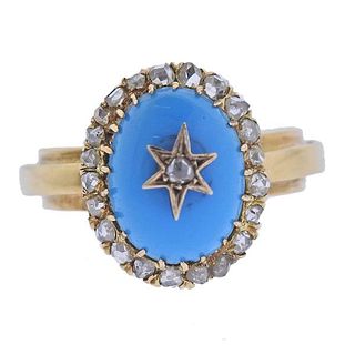 Antique 18k Gold Diamond Turquoise Ring