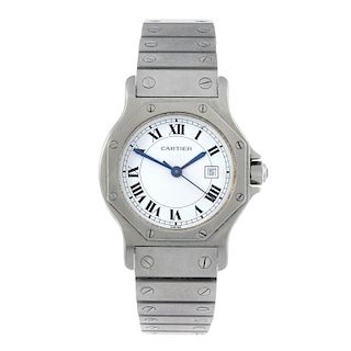 CARTIER - a Santos Ronde bracelet watch. Stainless steel case. Signed automatic movement. White dial