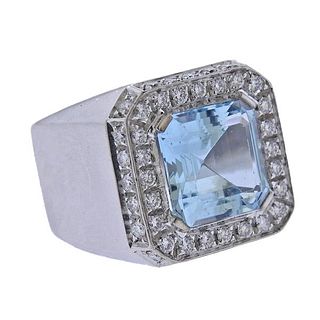 5ct Aquamarine Diamond 18k Gold Ring
