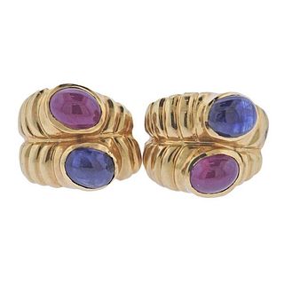 14k Gold Ruby Sapphire Earrings