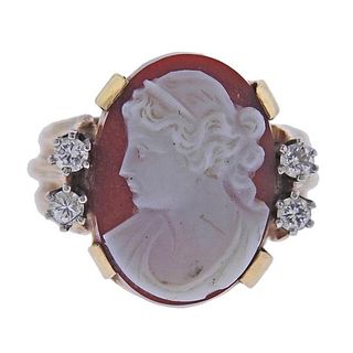 Antique 14k Gold Agate Cameo Diamond Ring
