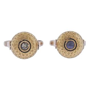 Antique Victorian 18k Gold Sapphire Diamond Ring Set
