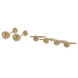 Tiffany &amp; Co Schlumberger 18k Gold Woven Cufflinks Stud Set