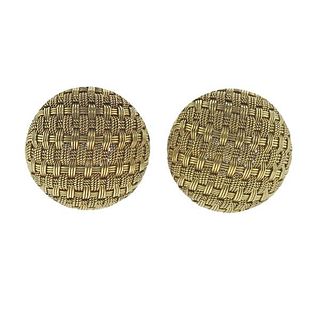 Italian 18k Gold Woven Button Earrings