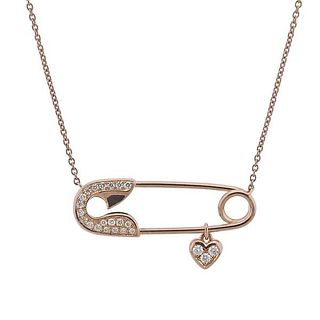 18k Rose Gold Diamond Paperclip Pendant Necklace
