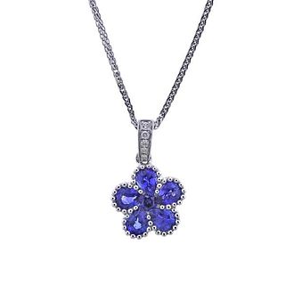 14k 18k Gold Diamond Sapphire Flower Pendant Necklace