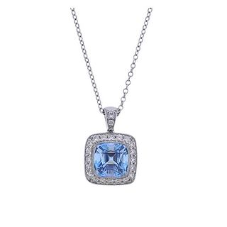 Tiffany &amp; Co Legacy Platinum Diamond Aquamarine Pendant Necklace