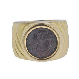 18K Gold Coin Wide Band Ring