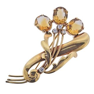 Tiffany &amp; Co Retro 14k Gold Diamond Citrine Brooch Pin