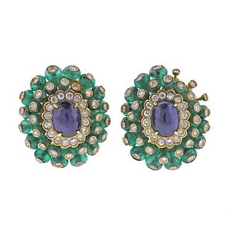 Giovane 18k Gold Diamond Sapphire Emerald Earrings