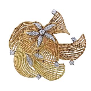 Tiffany &amp; Co 1960s 18k Gold Diamond Brooch Pin