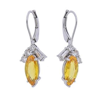 18k Gold Diamond Yellow Sapphire Earrings