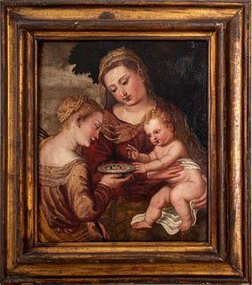 Oil on Board Madonna Jesus & St Lucy, 18/19th C.