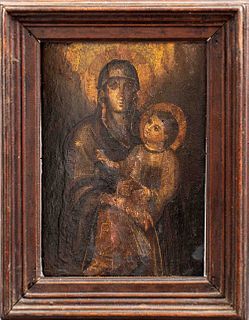 Oil on Board of Madonna and Child Icon, 19th C