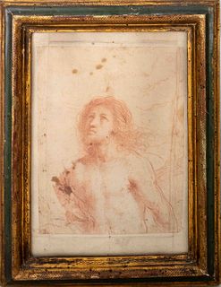 Old Master Drawing Red Chalk on Paper of Nude Man