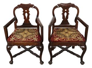 Spanish Colonial Armchairs w/ Mother of Pearl, Pr