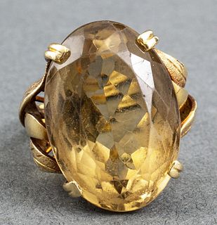 Vintage 18K Yellow Gold Citrine Floral Ring