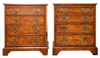 Queen Anne Manner Burled Wood Chests, Pair