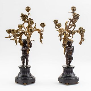 Baroque Manner French Bronze Putti Candelabra, Pr
