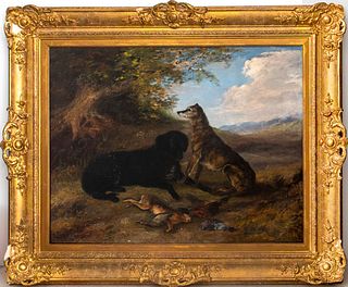 John Christopher Bell Dogs Oil on Canvas, 19th C.