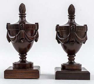 Neoclassical Carved Wood Urns, Pair