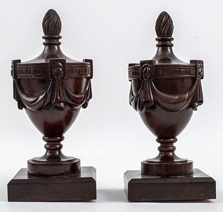 Neoclassical Carved Wood Urns, Pair