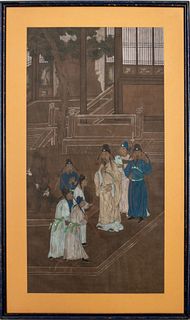 Chinese Silk Painting of a Court Scene