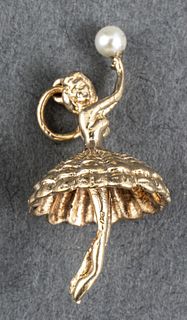 14K Yellow Gold & Pearl  Ballerina Charm Pendant