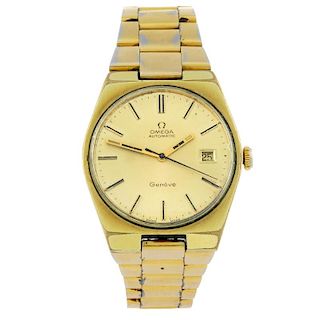 OMEGA - a gentleman's GenÞve bracelet watch. Gold plated case with stainless steel case back. Number