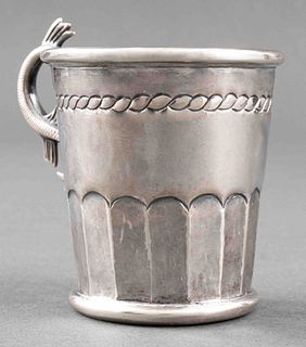 Peruvian Sterling Small Cup Fish Handle, 18th C.