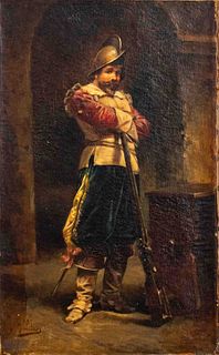 Signed Oil on Canvas of a Standing Musketeer