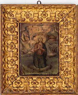 Italian Oil on Tin of Coronation of the Virgin