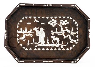 Chinese Abalone Inlaid Black Lacquered Tray