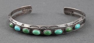 Navajo Silver Turquoise Cuff Bangle Bracelet