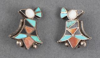 Native American Zuni Silver Turquoise Inlay Pins 2