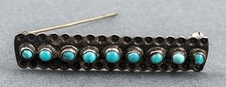 Southwest Native American Silver Turquoise Brooch