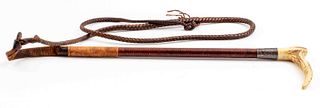 English Antler Horn & Sterling Riding Crop / Whip