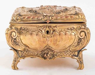 Repousse Gold Tone Metal Jewelry Box