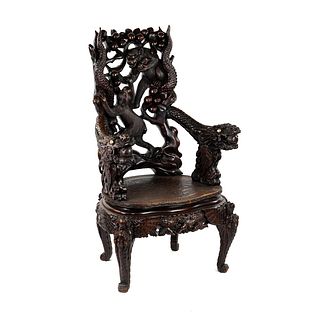 Carved Japanese Monkey Dragon Throne Chair