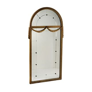 French Rococo Style Gilt Ribbon Carved Arch Mirror